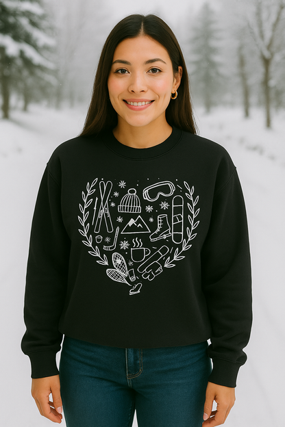 Winter Guidance Sweatshirt – Cozy Winter Icons Crewneck | Gildan 18000 | Ski, Snow, Cabin, Coffee Lover Sweatshirt | Cold Weather Comfort Gift