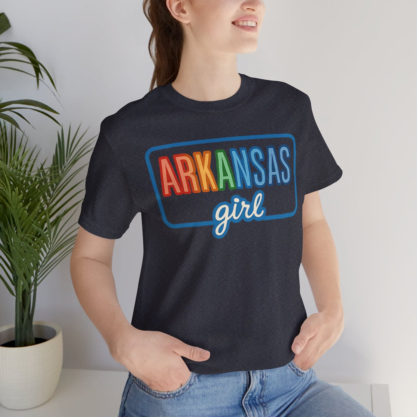 Arkansas Girl Heart Tee – Bella + Canvas 3001 | Soft Southern Graphic T-Shirt | Arkansas Girl Unisex Short Sleeve Tee, Cute Southern T-Shirt, Casual Wear, Gifts for Her, Arkansas Pride Shirt, Summer Style