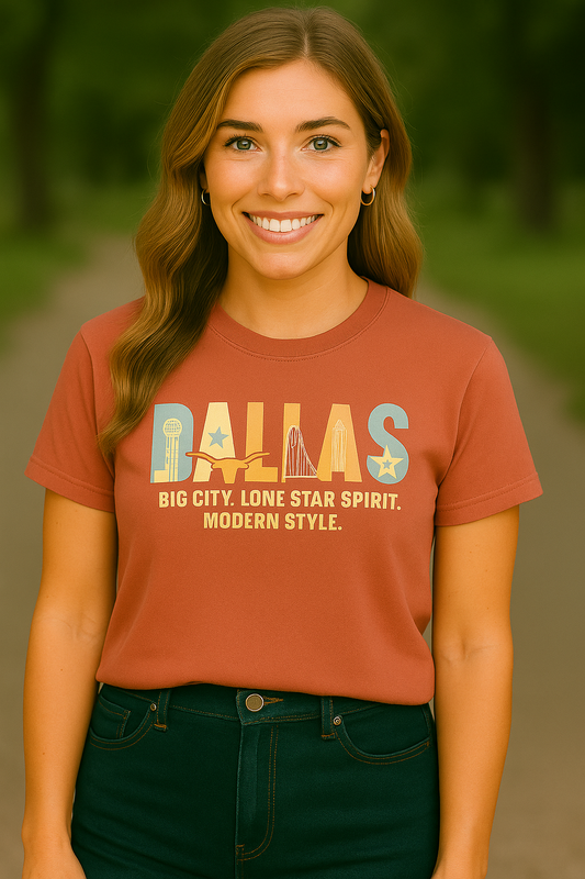 Dallas Texas Shirt – Big City. Lone Star Spirit. Modern Style. | Texas Pride Graphic Tee– Southern State Pride Tee – Comfort Colors Vintage Graphic T-Shirt