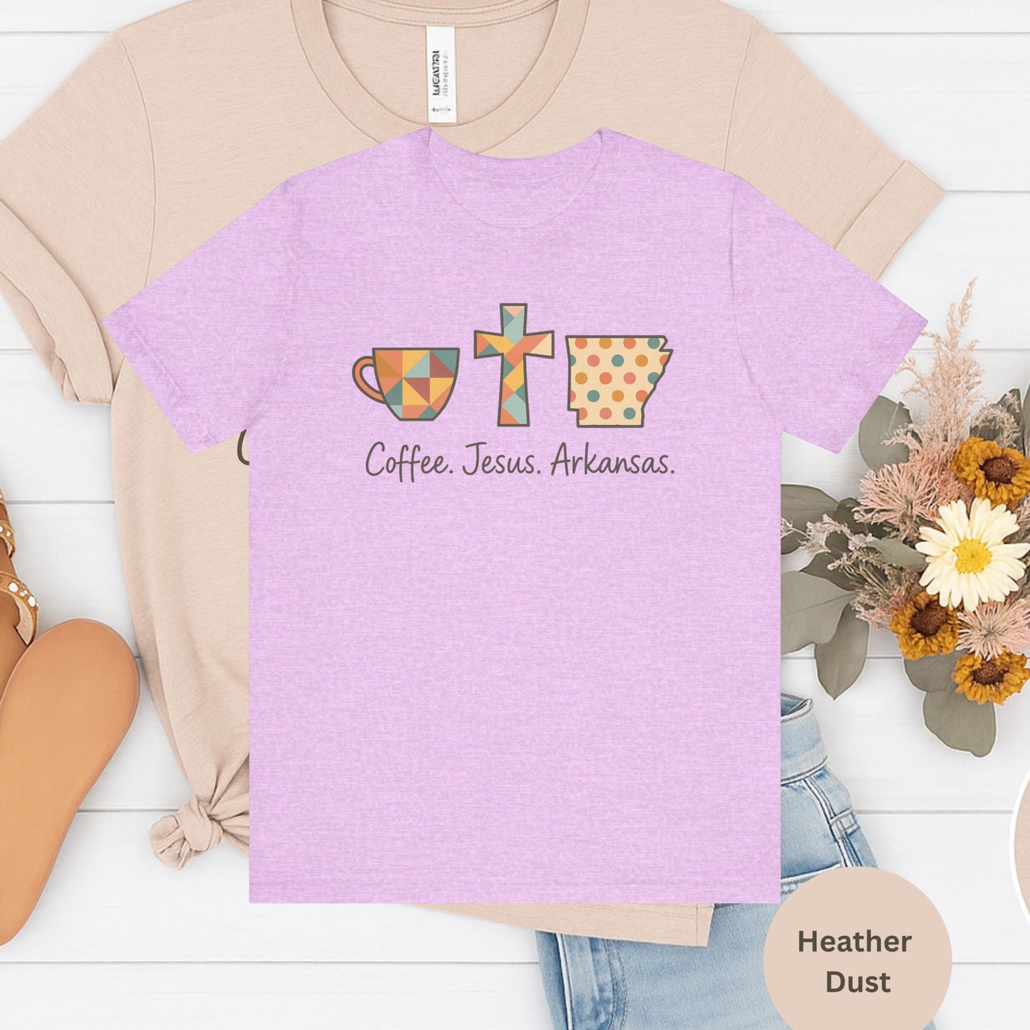 Coffee. Jesus. Arkansas. Southern Faith T-Shirt | Bella Canvas | Rooted South Threads