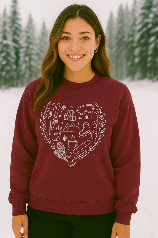 Winter Guidance Sweatshirt – Cozy Winter Icons Crewneck | Gildan 18000 | Ski, Snow, Cabin, Coffee Lover Sweatshirt | Cold Weather Comfort Gift