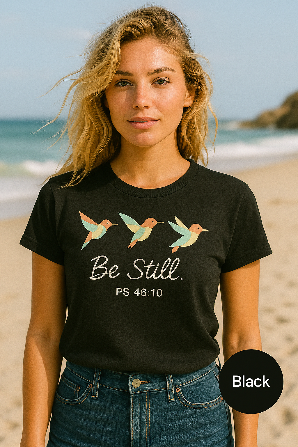 Be Still Hummingbird T-Shirt – Psalm 46:10 Christian Tee with Minimalist Faith Design