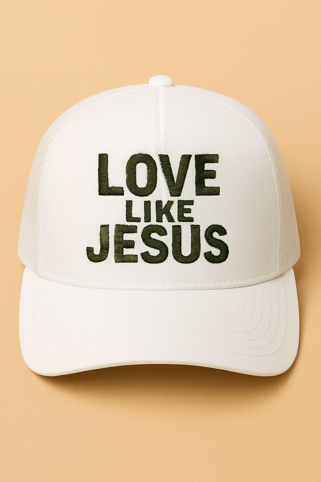 Love Like Jesus Camo Christian Trucker Hat | Faith Embroidered Baseball Cap | Rooted South Threads