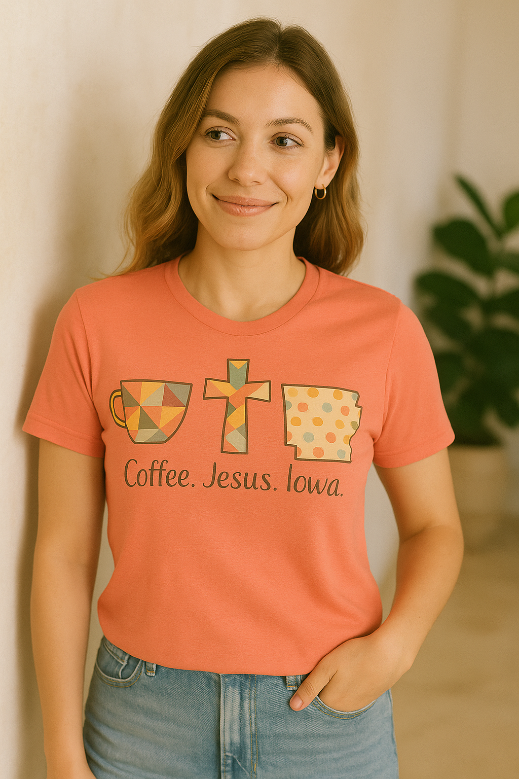 Coffee. Jesus. Iowa. Southern Faith T-Shirt | Bella Canvas | Rooted South Threads