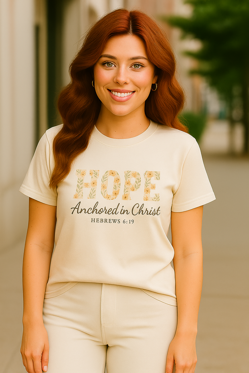 HOPE Christian T-Shirt | Anchored in Christ Hebrews 6:19 Floral Tee