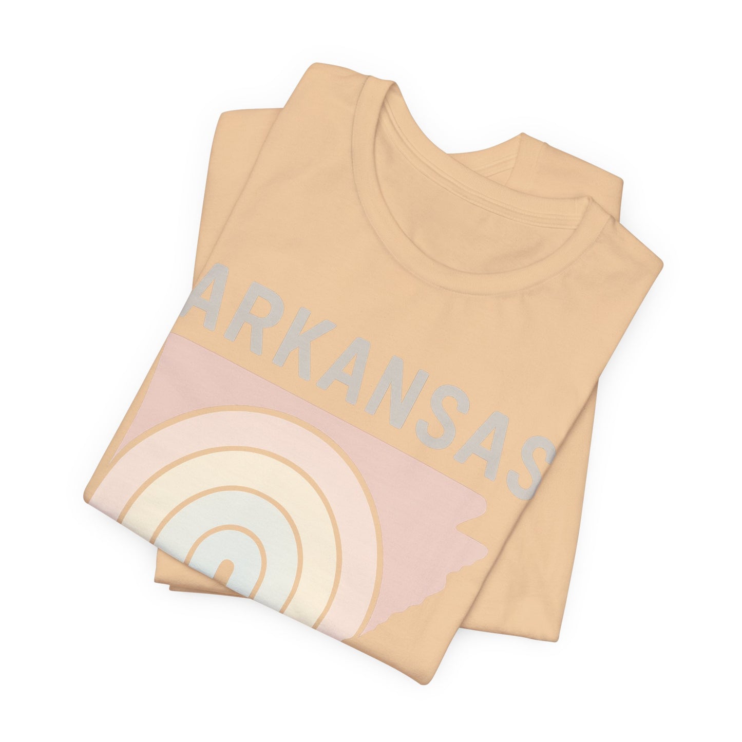 Pastel Arkansas Rainbow Tee- Bella + Canvas 3001 | Soft Southern Graphic T-Shirt | Arkansas Girl Unisex Short Sleeve Tee, Cute Southern T-Shirt, Casual Wear, Gifts for Her, Arkansas Pride Shirt, Summer Style