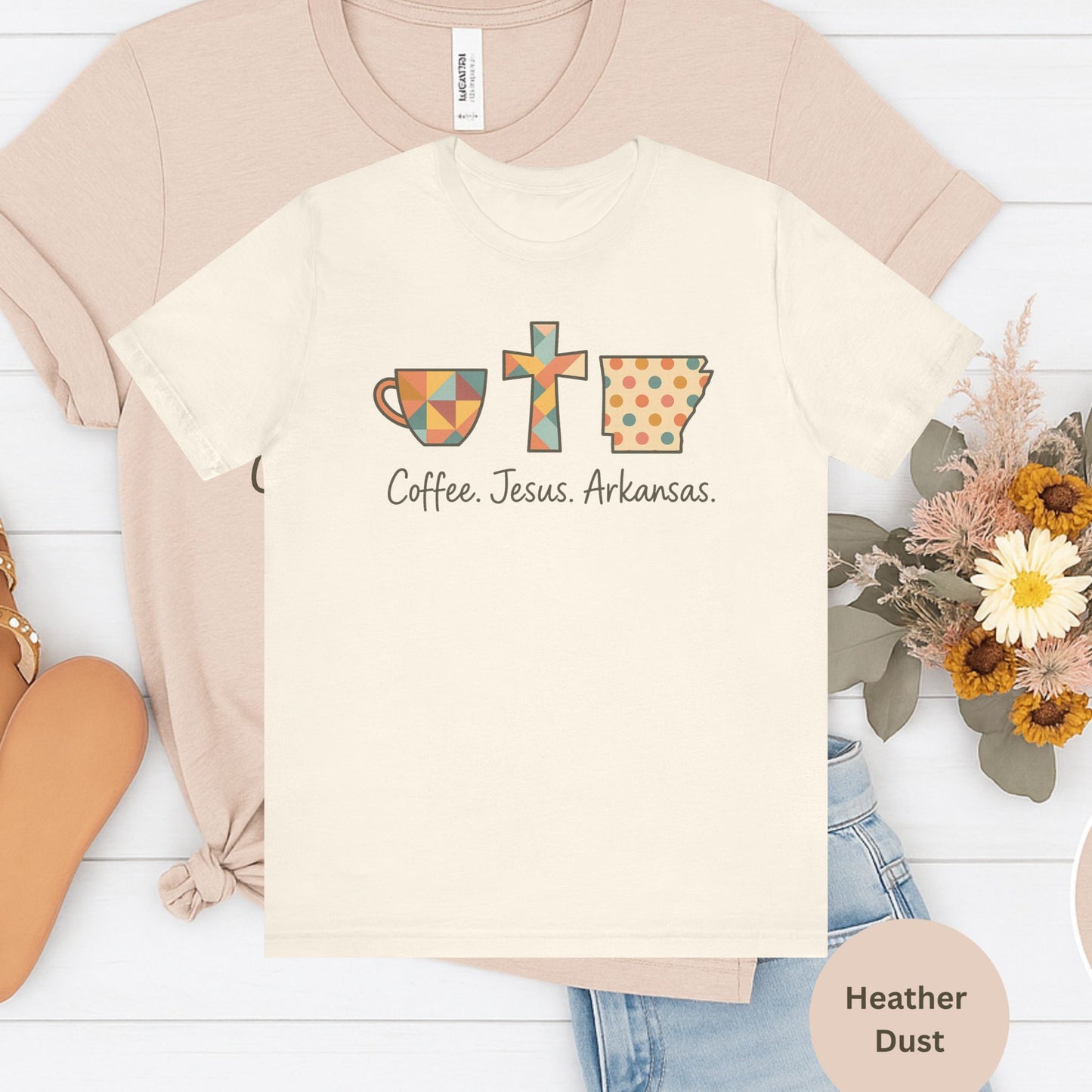 Coffee. Jesus. Arkansas. Southern Faith T-Shirt | Bella Canvas | Rooted South Threads