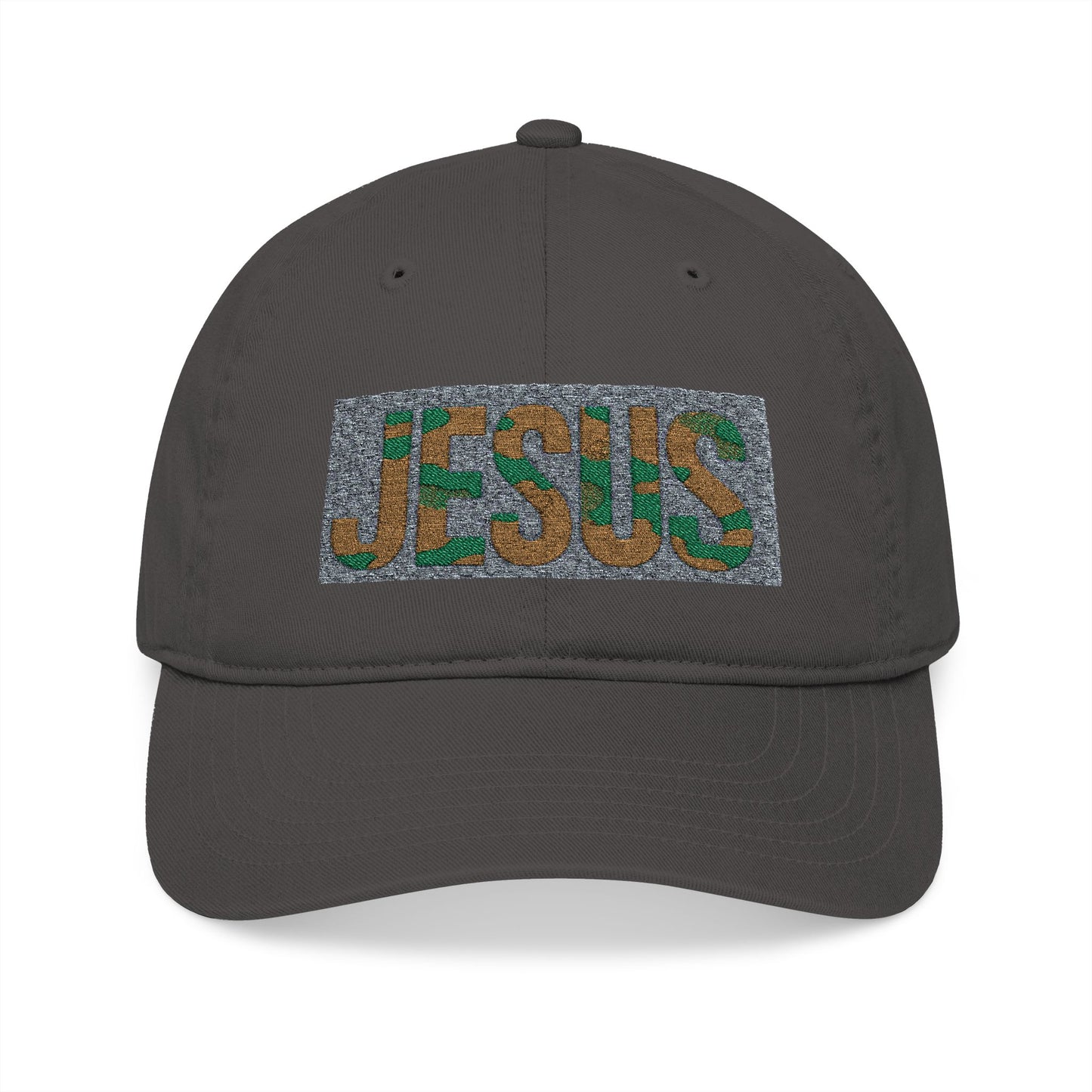 Organic JESUS Embroidered Baseball Cap – Camo Faith Hat | Christian Apparel for Men & Women