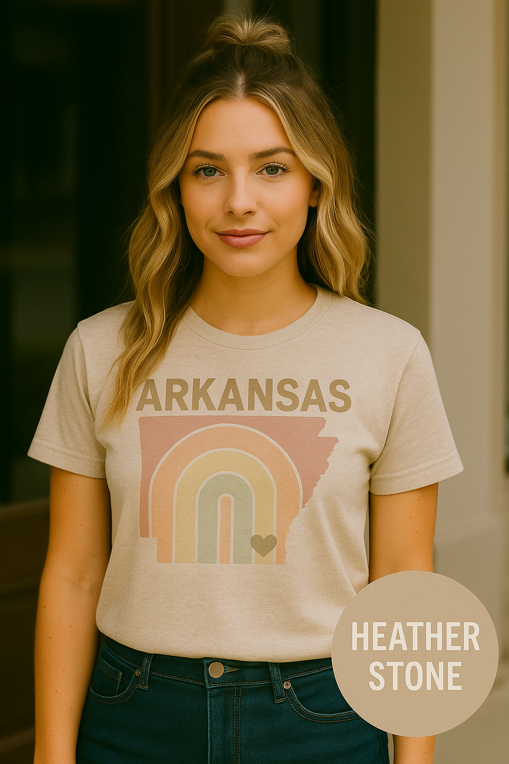 Pastel Arkansas Rainbow Tee- Bella + Canvas 3001 | Soft Southern Graphic T-Shirt | Arkansas Girl Shirt