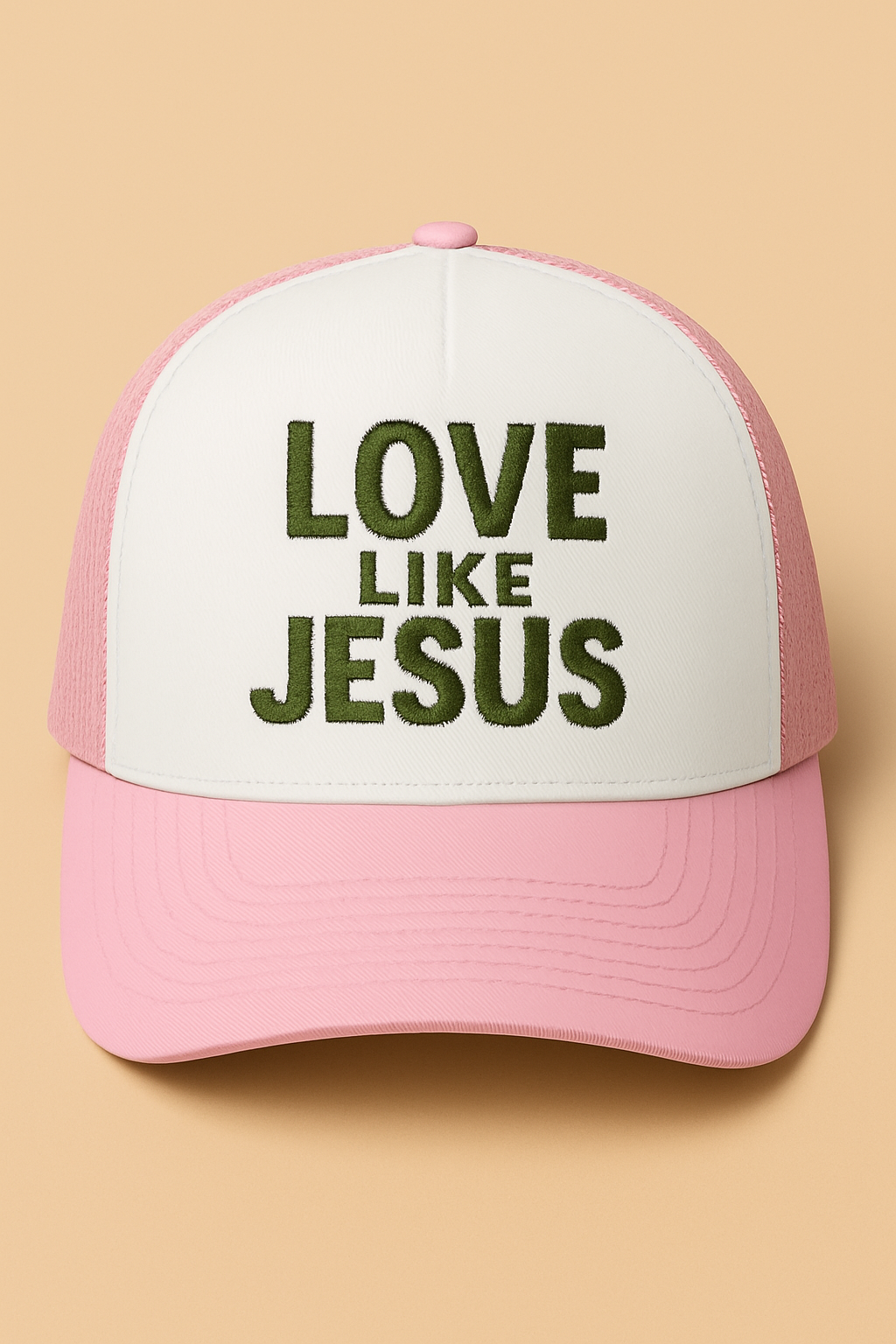 Love Like Jesus Camo Christian Trucker Hat | Faith Embroidered Baseball Cap | Rooted South Threads