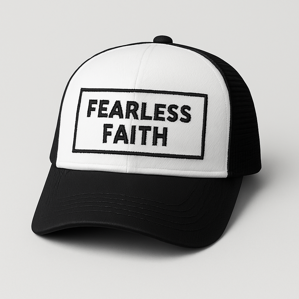 Fearless Faith Christian Trucker Hat | Bold Embroidered Faith Cap | Rooted South Threads