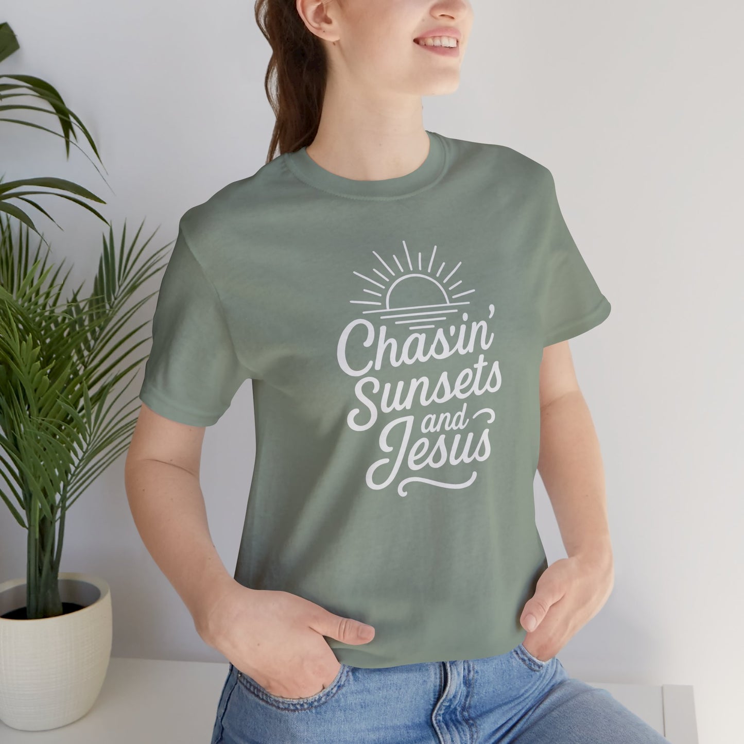 Chasin’ Sunsets and Jesus T-Shirt – Christian Sunset Graphic Tee