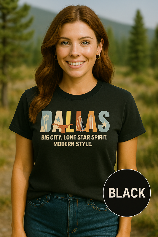 Dallas Texas Shirt – Big City. Lone Star Spirit. Modern Style. | Texas Pride Graphic Tee– Southern State Pride Tee – Comfort Colors Vintage Graphic T-Shirt