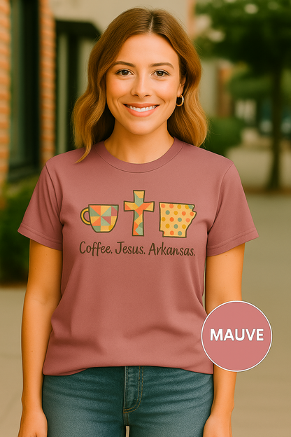 Coffee. Jesus. Iowa. Southern Faith T-Shirt | Bella Canvas | Rooted South Threads
