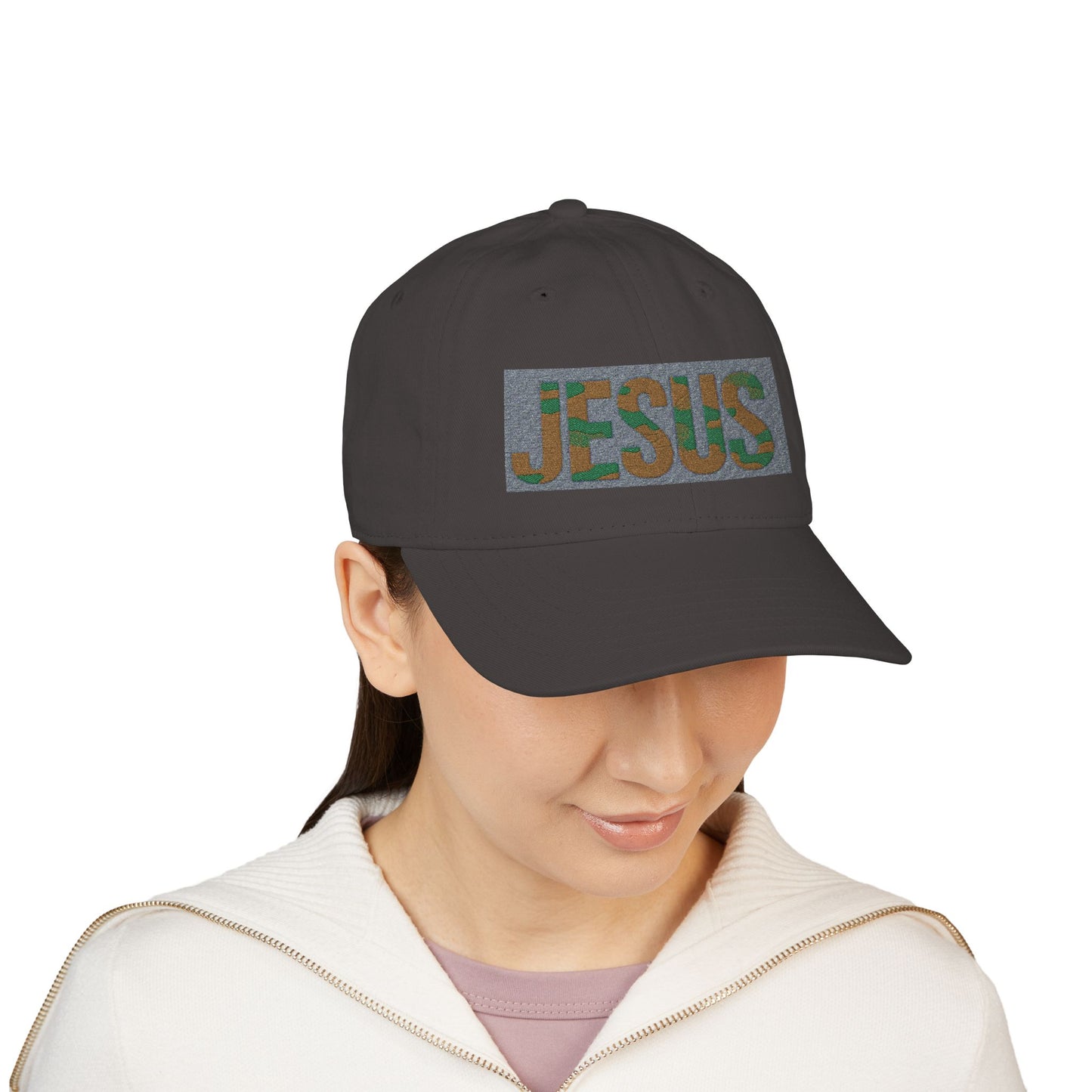 Organic JESUS Embroidered Baseball Cap – Camo Faith Hat | Christian Apparel for Men & Women