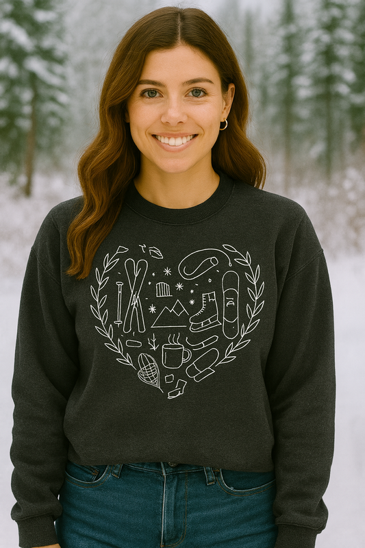 Winter Guidance Sweatshirt – Cozy Winter Icons Crewneck | Gildan 18000 | Ski, Snow, Cabin, Coffee Lover Sweatshirt | Cold Weather Comfort Gift