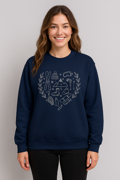 Winter Guidance Sweatshirt – Cozy Winter Icons Crewneck | Gildan 18000 | Ski, Snow, Cabin, Coffee Lover Sweatshirt | Cold Weather Comfort Gift