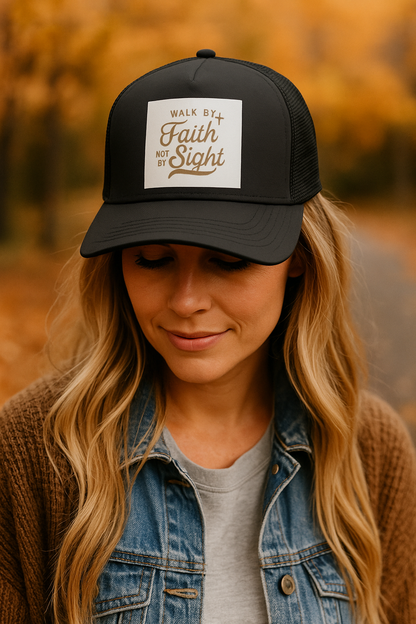 Walk by Faith Not by Sight Christian Trucker Hat | Bible Verse Embroidery | Faith Apparel
