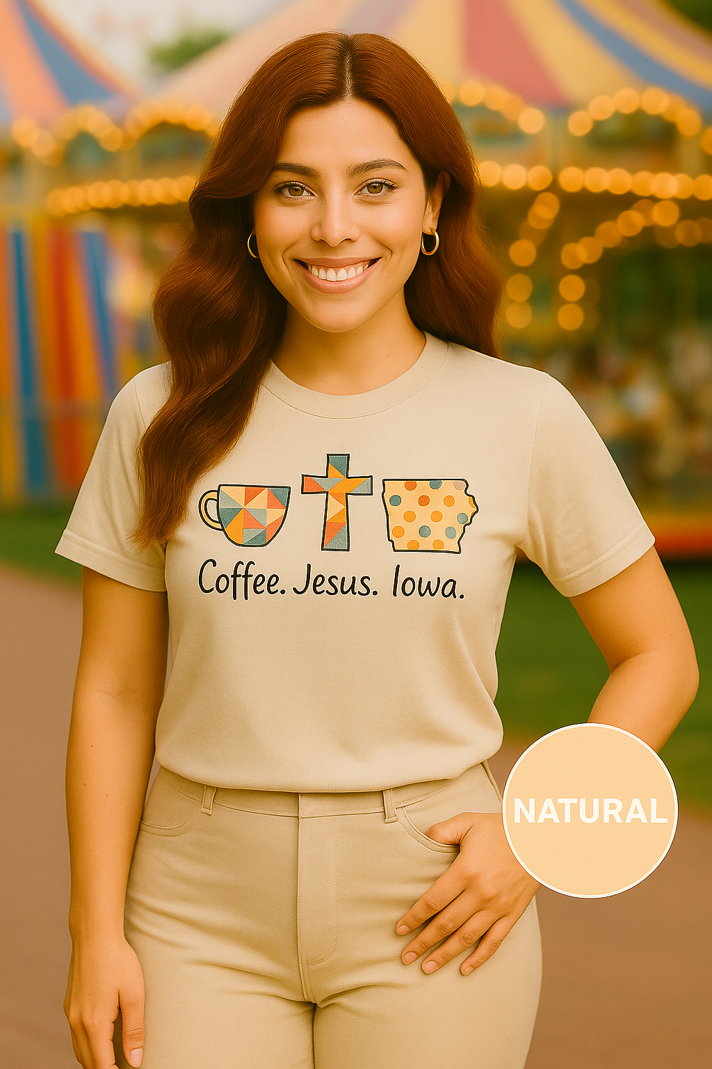 Coffee. Jesus. Iowa. Southern Faith T-Shirt | Bella Canvas | Rooted South Threads