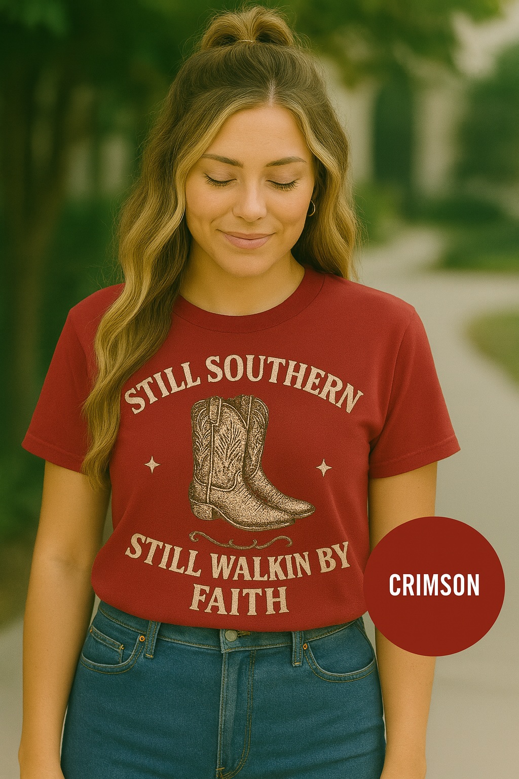 Still Southern Walkin’ By Faith Tee – Cowboy Boots Christian Shirt