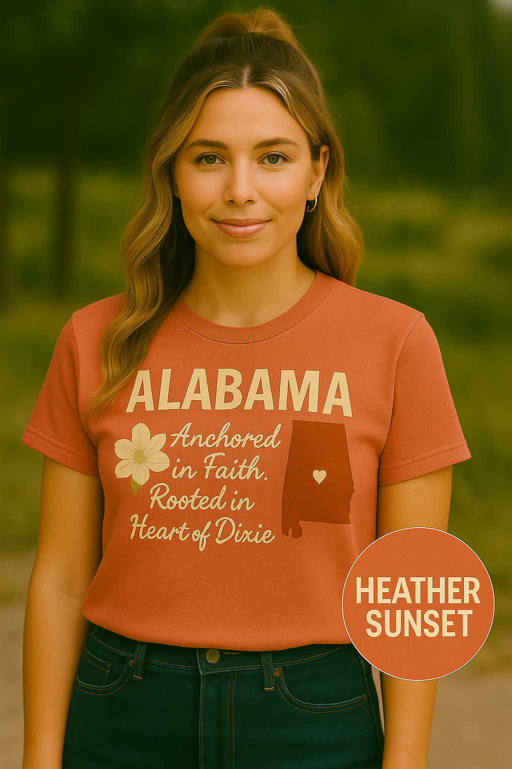 Alabama “Anchored in Faith” Southern Graphic Tee – Heart of Dixie Shirt for Women | Southern Faith Shirt | Alabama State Flower T-Shirt