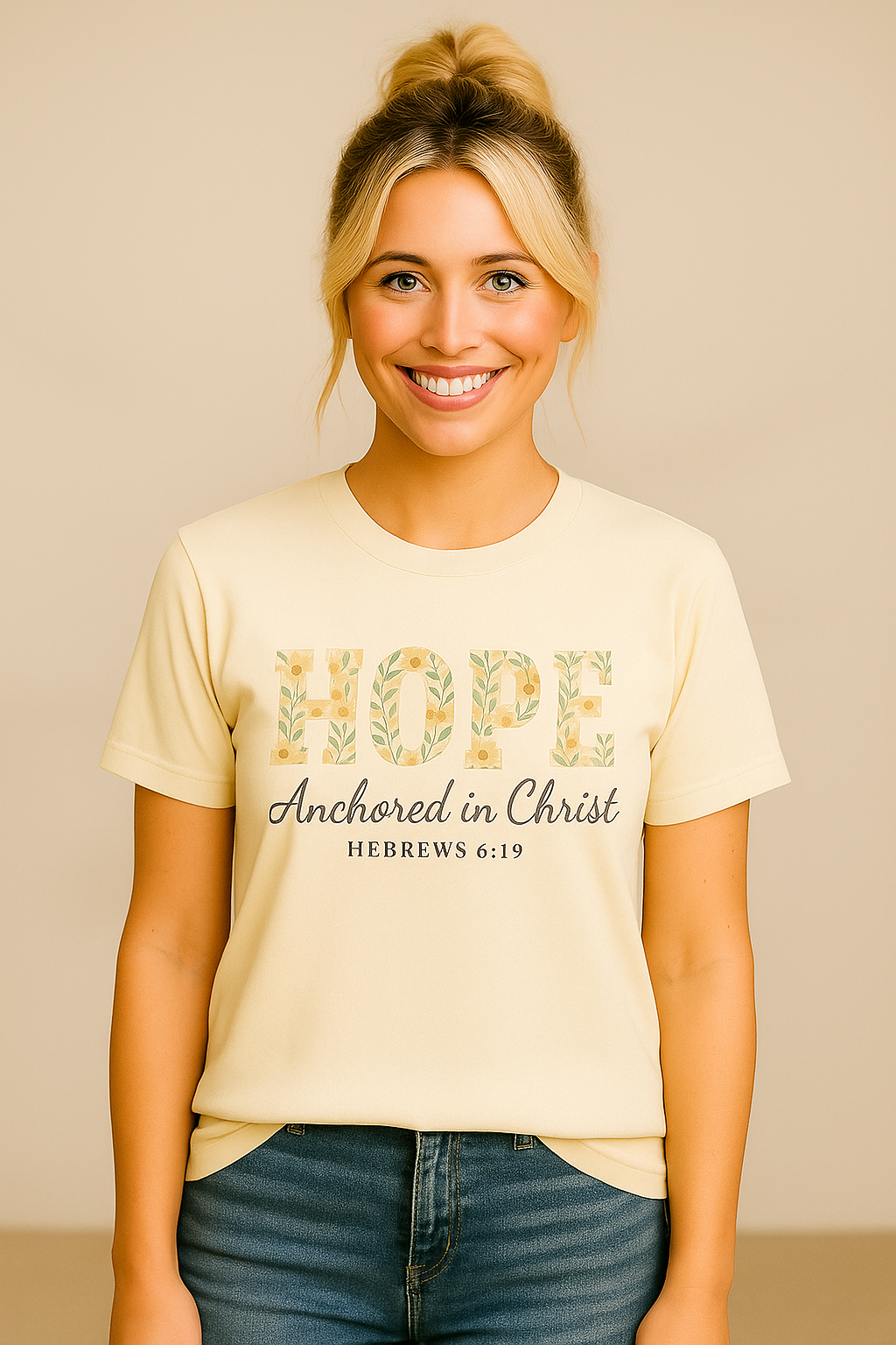 HOPE Christian T-Shirt | Anchored in Christ Hebrews 6:19 Floral Tee