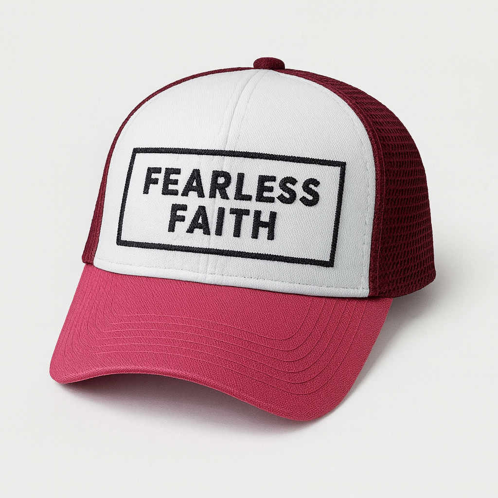 Fearless Faith Christian Trucker Hat | Bold Embroidered Faith Cap | Rooted South Threads