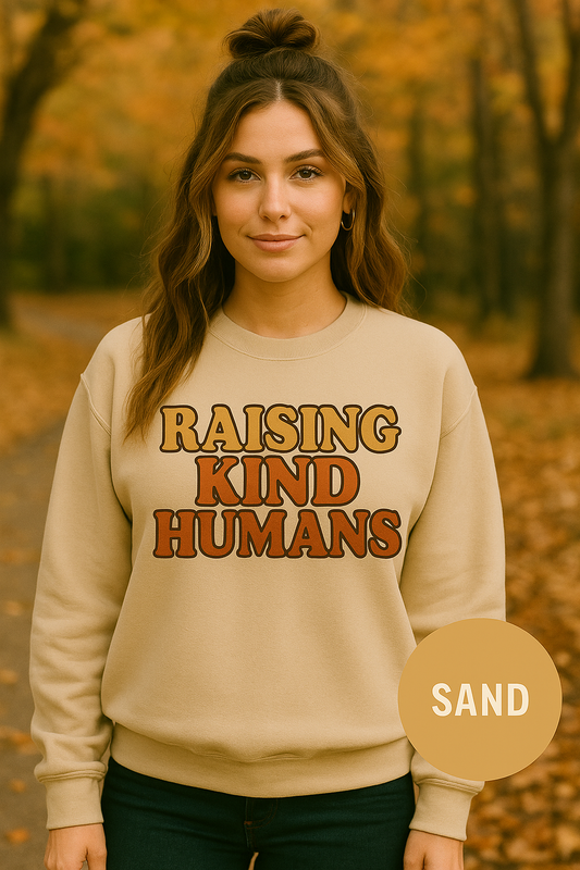 Raising Kind Humans Sweatshirt | Retro Mom Crewneck | Comfort Colors Style Earthy Fall Pullover | Mom Life Sweater
