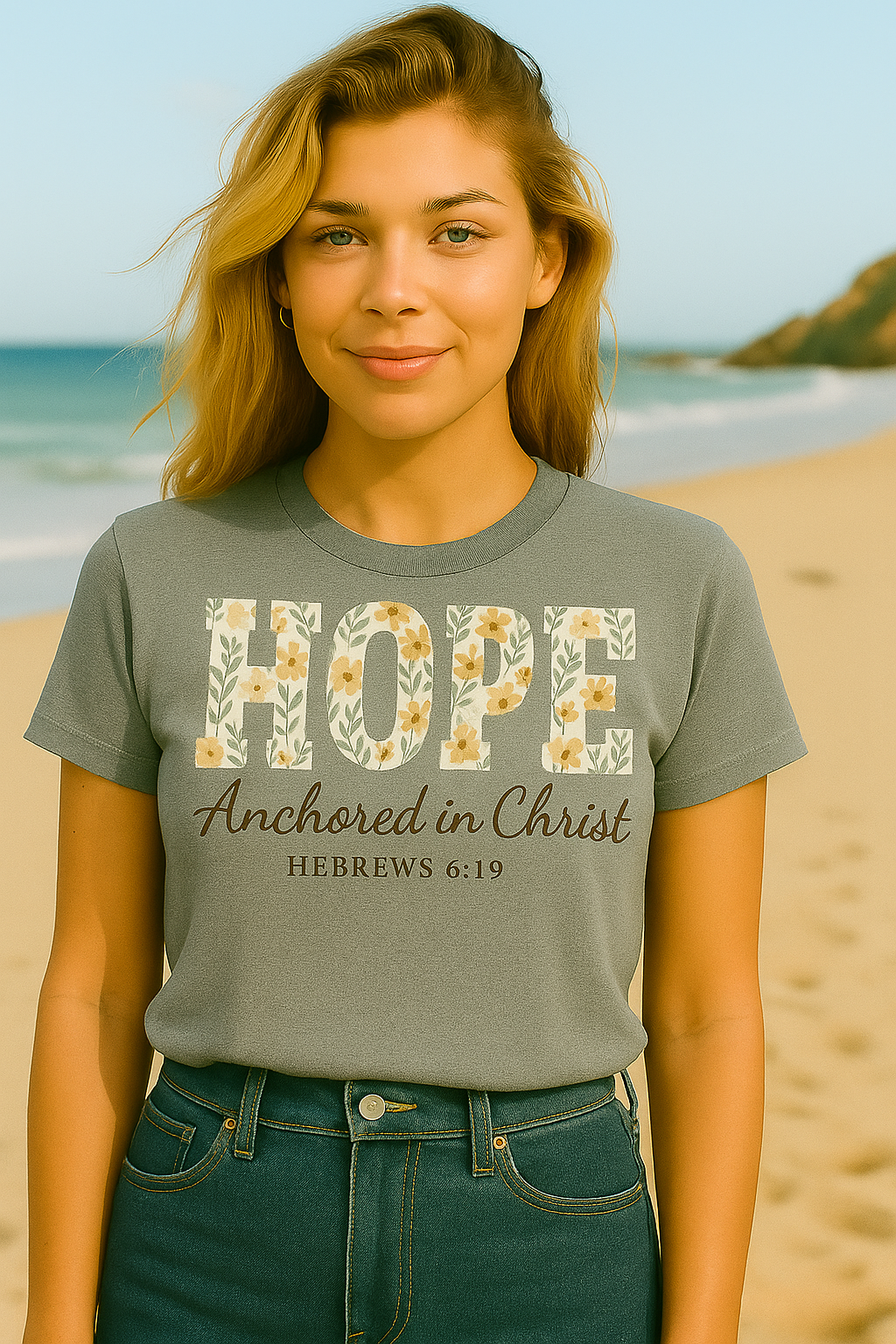 HOPE Christian T-Shirt | Anchored in Christ Hebrews 6:19 Floral Tee