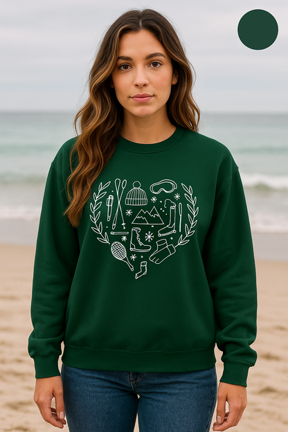 Winter Guidance Sweatshirt – Cozy Winter Icons Crewneck | Gildan 18000 | Ski, Snow, Cabin, Coffee Lover Sweatshirt | Cold Weather Comfort Gift